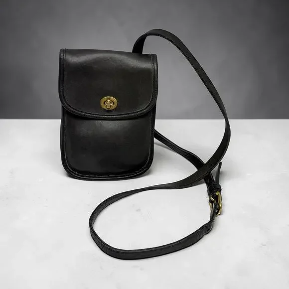 Coach Vintage Leather Crossbody Black Turnlock NYC 9378 Mini Purse Distressed - Picture 1 of 13